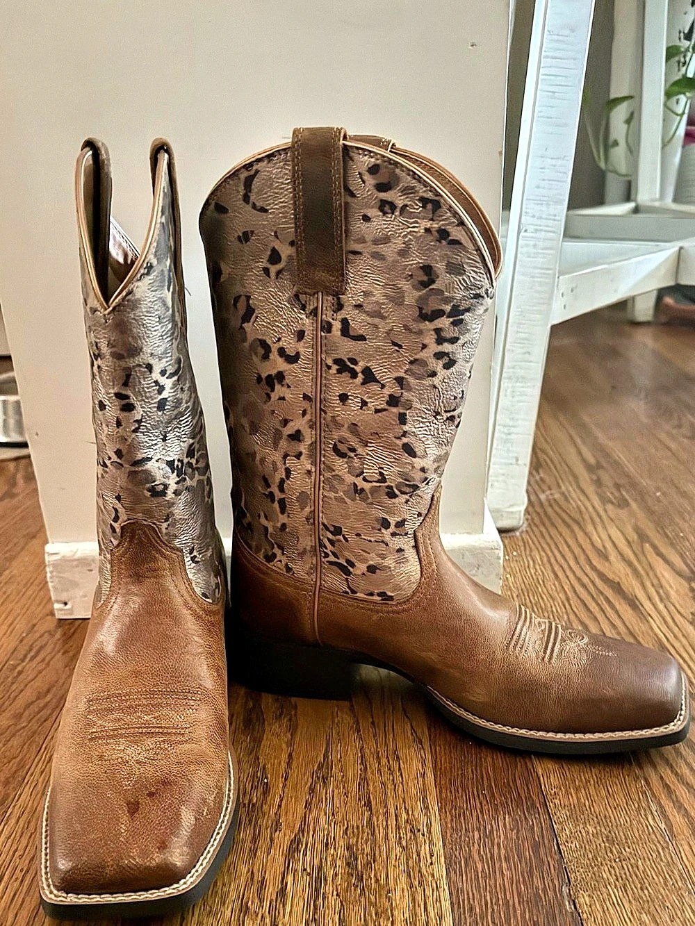 Ariat Women's Round Up Pearl Brown and Metallic Leopard Western Boot